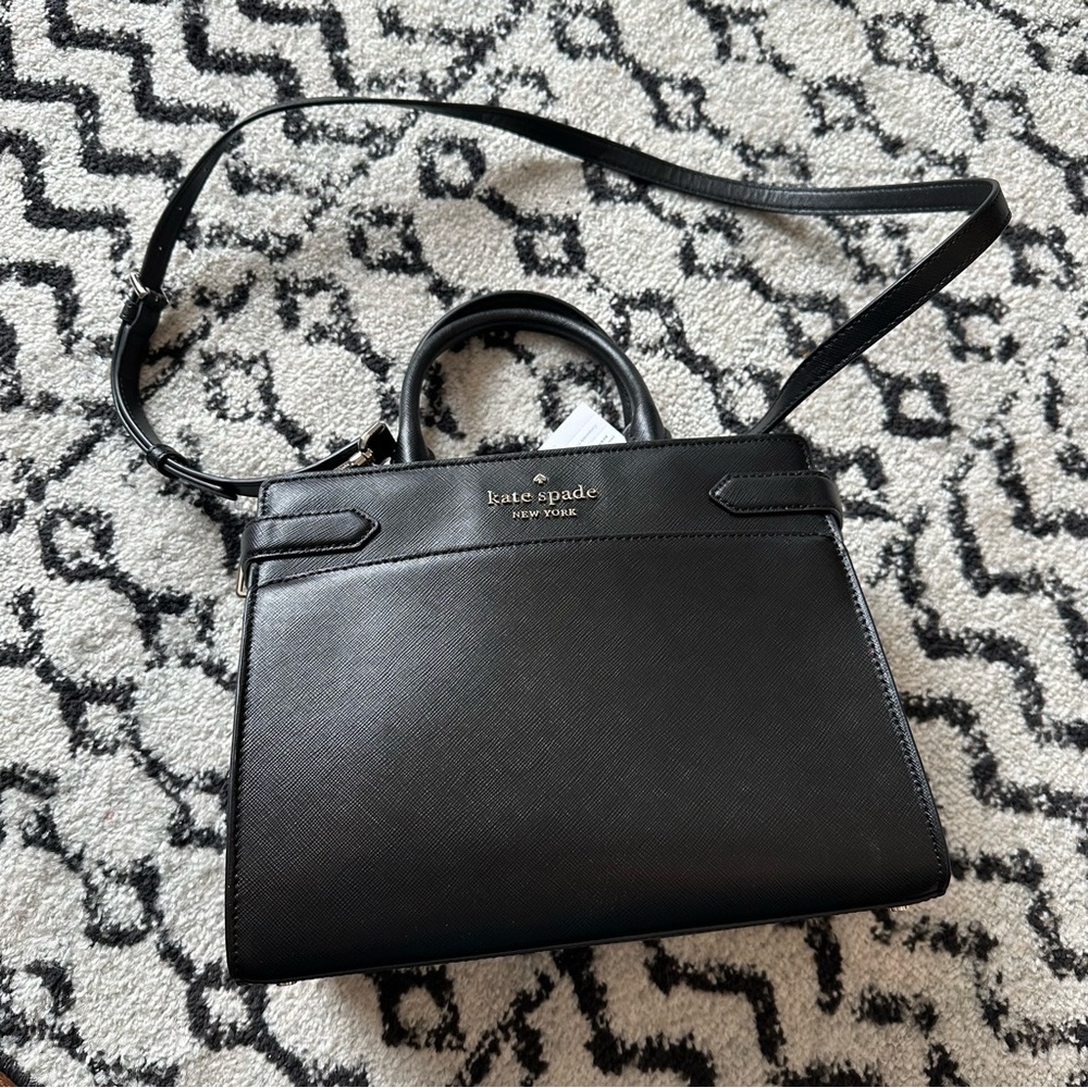 NWT Kate Spade New York Staci Black Medium Satchel Saffiano Leather Crosssbody - Picture 3 of 16